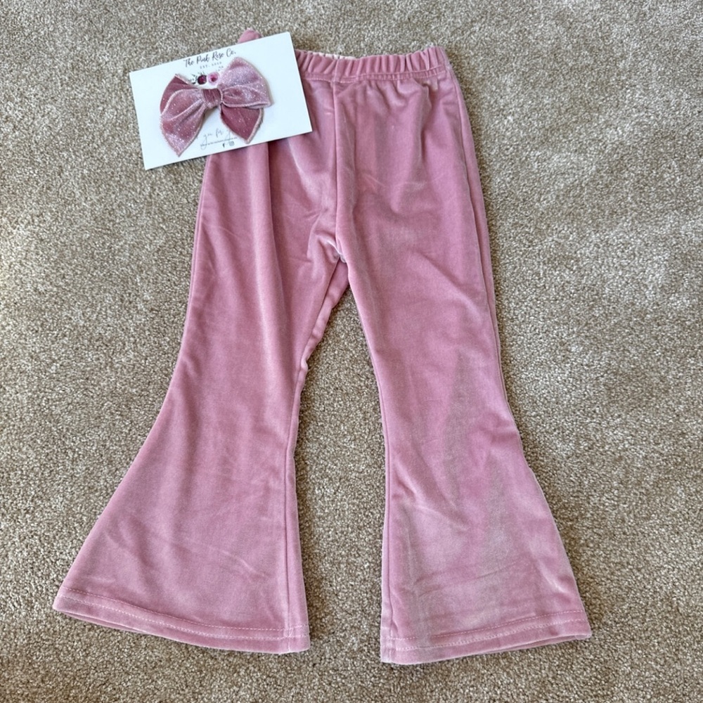 New pink velvet bell bottoms and matching bow